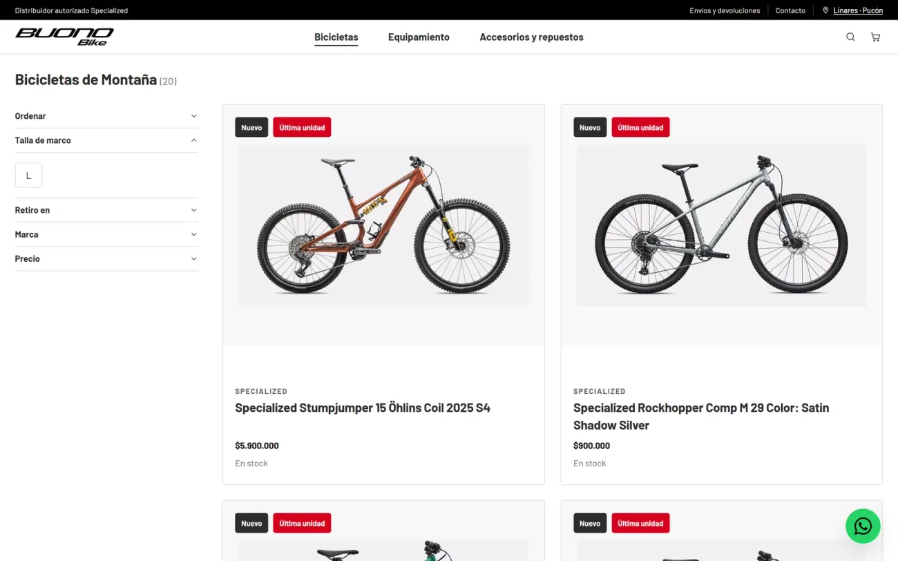 Catálogo de bicicletas de montaña con filtros