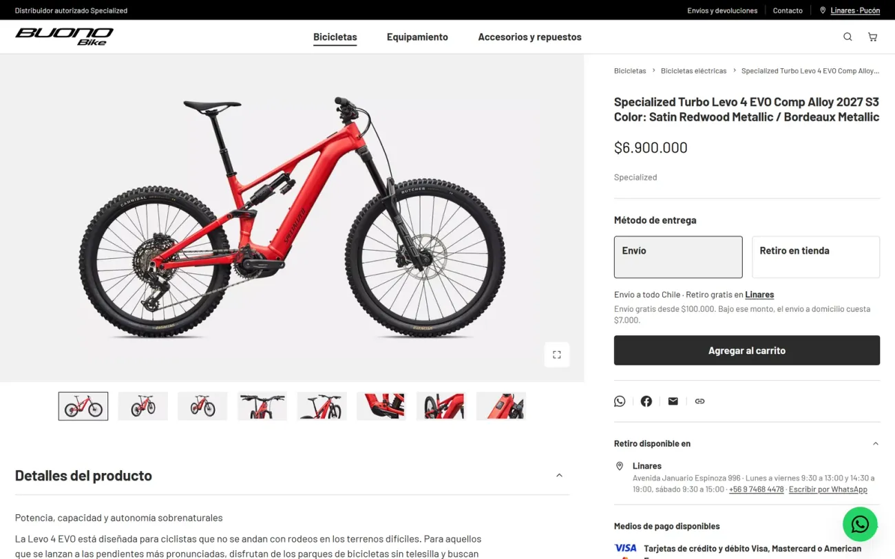 Ficha de producto de una bicicleta con precio y compra